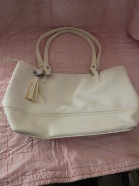 Bueno Cream Tote Shoulder Bag with Braided Handles & Tassel0186